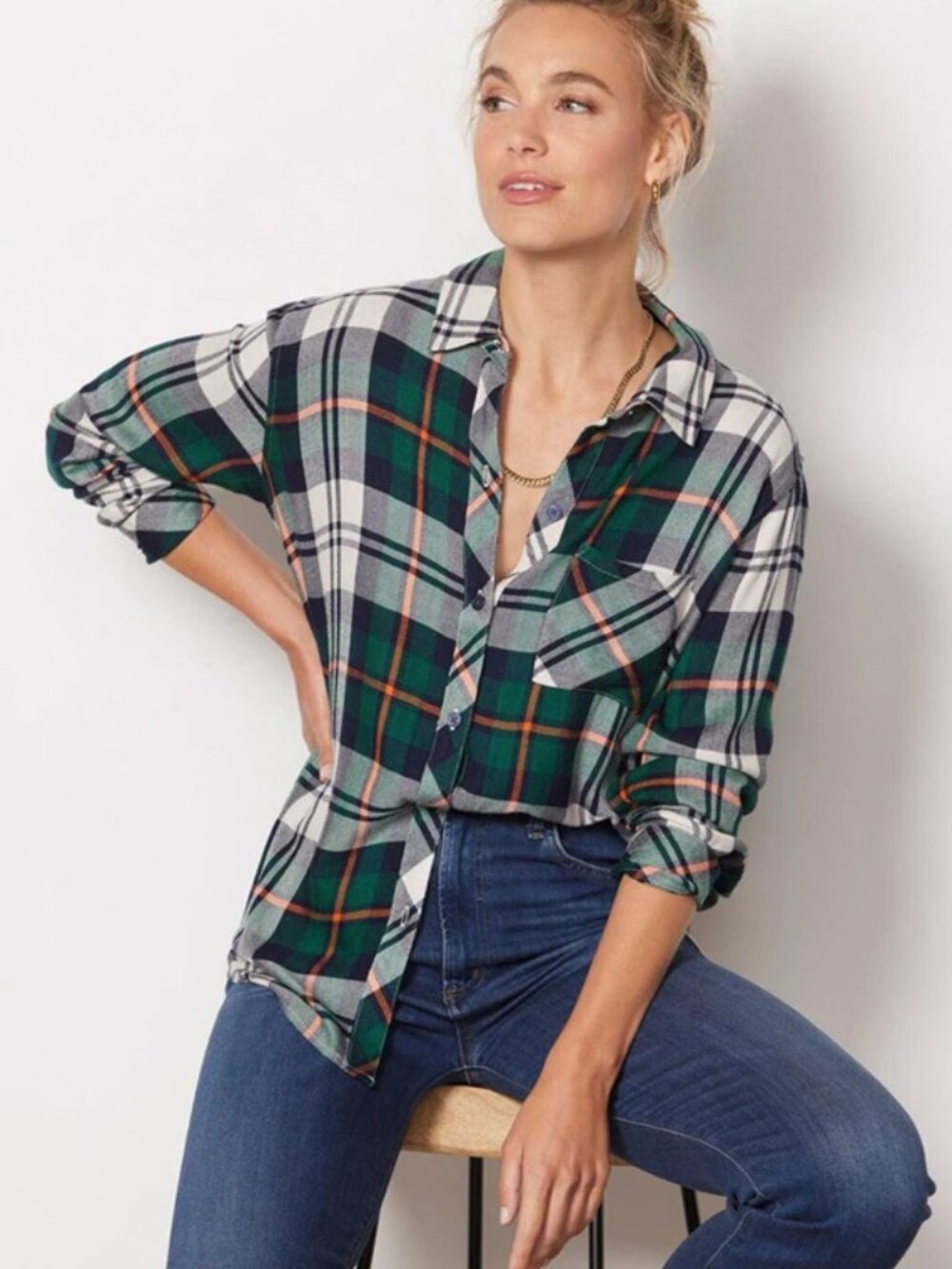 NWOT Rails Hunter Forest Navy Stone GREEN Plaid Flannel NAVY BLUE - Picture 6 of 8